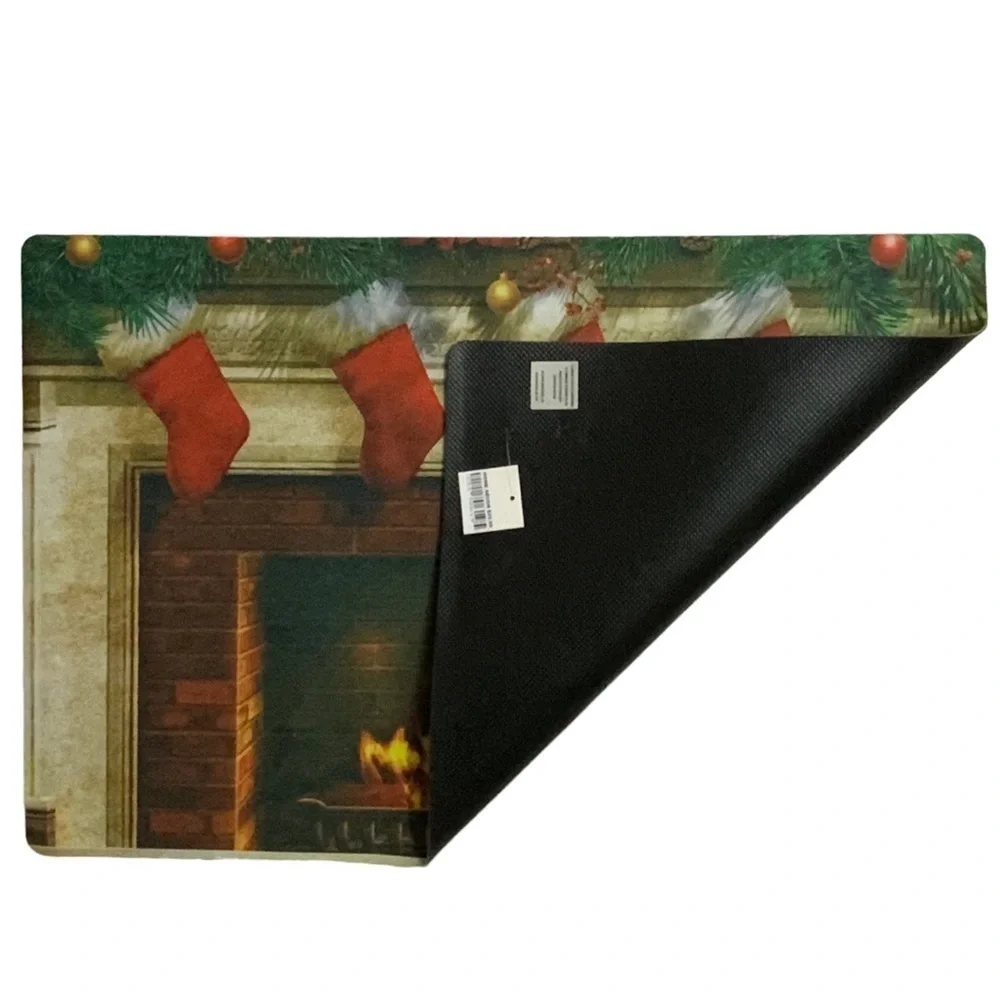 Holiday Doormat Fireplace Christmas Stockings Rectangle 16 X 24 In Multicolor